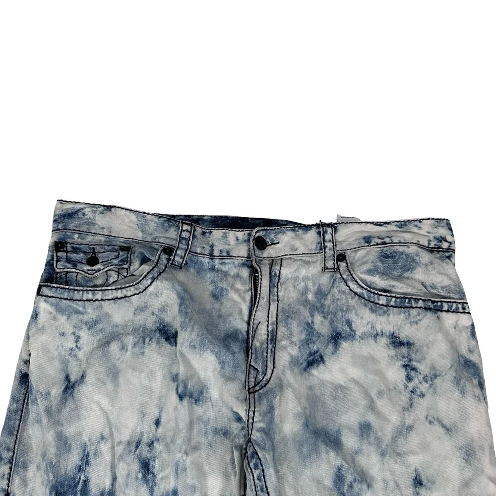 True Religion Straight Flap Acid Wash Jeans Blue White Mens‎ 44 Contrast Stitch
